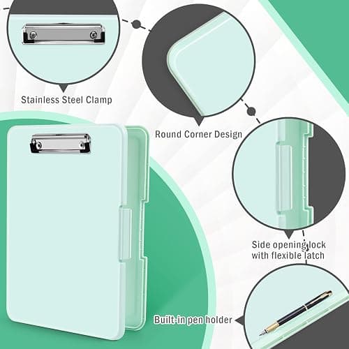 ANZNKU Clipboards with Storage, 13x9.6 Heavy Duty Nursing Clipboard Foldable, Plastic Storage Clipboard with Pen Holder, Cute Clip Board Folder for Teacher Nurse Work, School & Office Supplies(Green) thumbnail 3
