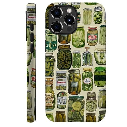 Case Compatible with iPhone 12,Scratch Resistant Hybrid 2-Layer Hard Shell Phone Case,Pickle Dill Collage Green - Image 1