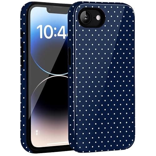 Amzfield Compatible with iPhone 16e Case Cute Polka Dot Aesthetic Retro Design for Women Girls Fall Simple Chic Girly Pretty Dual Layer Hybrid Protection Elegant Case, Navy Blue thumbnail 7
