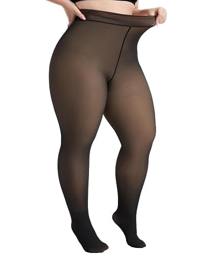 CozyWow Women's Plus Size Fleece Lined Tights, Faux Sheer | Fake Translucent, Thick Warm Thermal Tights for Winter, Plus-size Curve fit 1X–3X, Comfortable for All Day Wear - Image 1