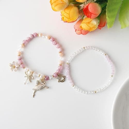 DS 4PCS Beaded Charm Bracelets for Teen Girls Dainty cute cartoon Crystal Beads Pearl Bracelets anklets set for woman and girls Adjustable Stretch bracelet birthday Gift For Friends thumbnail 3