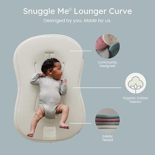 Snuggle Me® Baby Lounger Curve (0-6 Months) - Premium Organic Cotton with Foam Core, Machine-Washable Cover, Buttery-Soft & Breathable Infant Lounger with Travel Bag (30 in x 20 in x 1.9 in) - Natural thumbnail 3