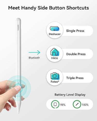 Metapen Pencil A11 for iPad 6th-11th, Quick Button & Bluetooth, 2X Fast Charge Stylus Pen for 2018-2025 Apple iPad a16/11/10/9/8/7/6th Gen, Pro 12.9/11/13-inch M4, Air3/4/5/M2/M3, Mini 5/6th thumbnail 2
