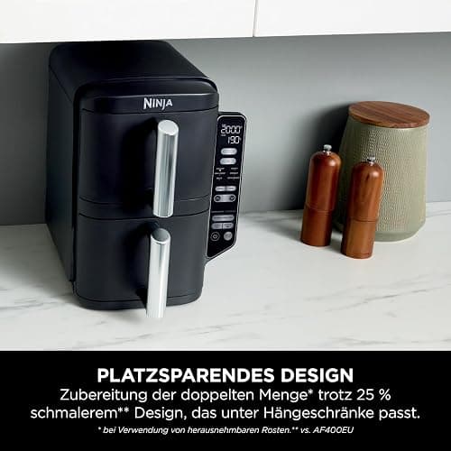 Ninja Double Stack Heißluftfritteuse, 7,6L Digitale Air fryer Doppelkorb mit 4 Kochstufen, 2 Schubladen, 2 Gestelle, platzsparendes Design, 6 Kochfunktionen, 6 Portionen, Schwarz SL300EU thumbnail 3