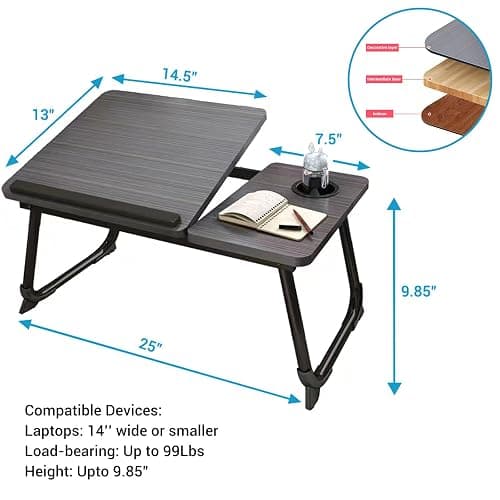 CloudTrip Laptop Desk for Bed or Couch, Lap Desk, Woking in Bed Desk, Home Office Desks, Breakfast Tray, Desk with Cup Holder, Watching Movies in Bed, Laptop Stand for Bed, Fordable Legs Desk (White) thumbnail 3