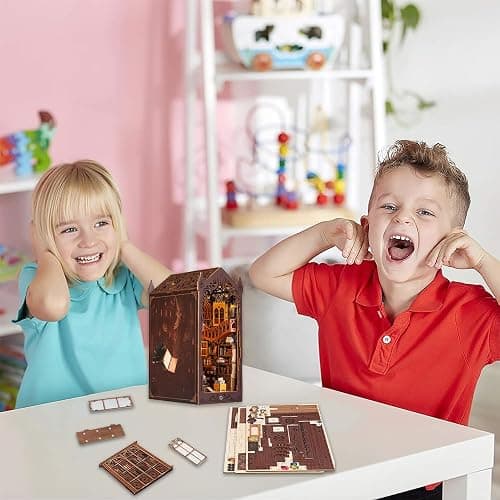 IXYHKB DIY Book Nook Kit, DIY Miniature Dollhouse Book Nook, 3D Wooden Puzzle Art Bookshelf with LED Lights, Creative Wooden Puzzle Bookends, Miniature Bookends Building Model Kit for Adults Teens thumbnail 2