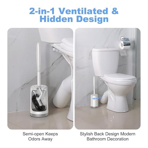 HAMITOR Toilet Bowl Brush Holder Set: Curved Design with Holder for Deep Cleaning Under Rim - Compact Hidden Scrubber for Small Space - Modern RV Bathroom Accessories - White 1 Pack thumbnail 4