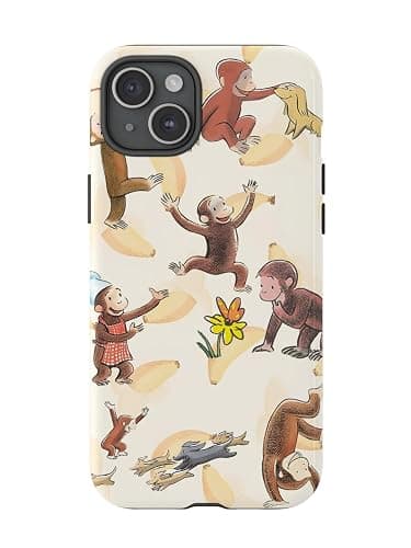 Cute Monkey & Banana Curious George Phone Case Compatible with iPhone 16, Protective Hybrid 2-Layer Hard Shell, Cute Curious Monkey Collection Playful George - Image 1
