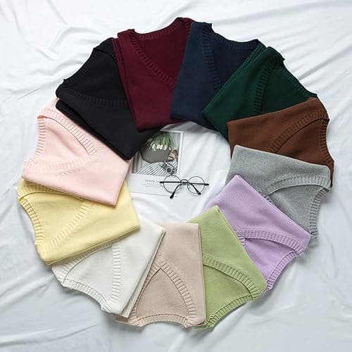 Blostirno Women’s Sweater Vest V Neck JK Uniform Kint Vests Solid Classic Sleeveless Pullover Sweaters Tops thumbnail 5