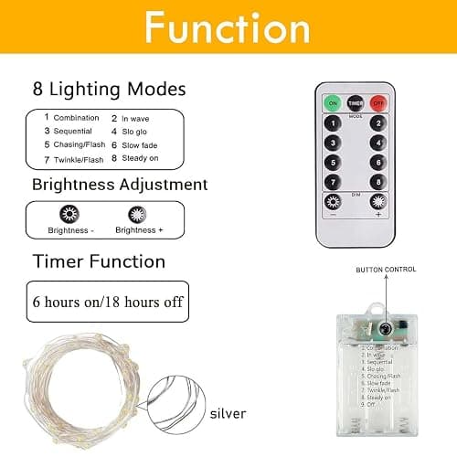 3 Pack Fairy Lights Battery Operated with Remote Control Timer, 26 FT 80 LED String Lights Outdoor Indoor Decoration, 8 Modes Twinkle Lights for Christmas Party Wedding Birthday Bedroom Décor (Blue) thumbnail 8