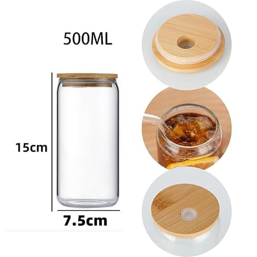 4-Pack 16oz Can Shaped Glass Cups Set, Drinking Glasses with Bamboo Lids and Glass Straw, Beer Glasses, Iced Coffee Glasses, Clear Cute Tumbler Cup, Ideal for Cocktail, Coke, Soda(2 Cleaning Brushes) thumbnail 6