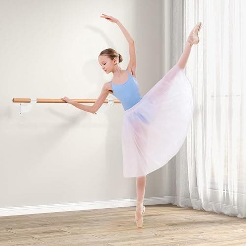 COSTWAY Wall-Mounted Ballet Barre for Kids Adults, 120cm Single Ballet Bar, Beech Wood Ballet Equipment for Home Studio Dance, Stretching, Yoga and Pilates thumbnail 9