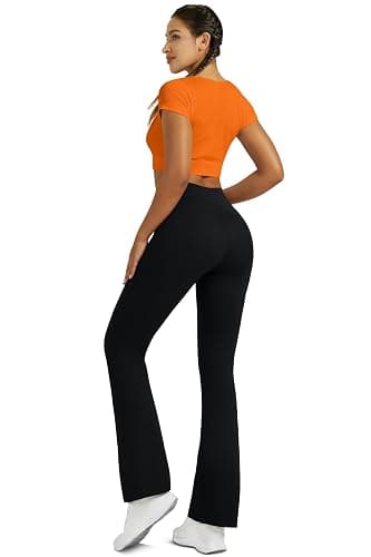Boerfmian Flare Leggings for Women Yoga Pants with Pockets High Waisted Crossover Flare Leggings Bootcut Casual Yoga Pants thumbnail 4