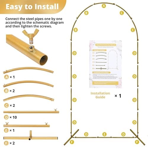 7.2 ft Gold Metal Balloon Arch Stand, Arch Backdrop Stand with Stable Base – Easy-to-Install Wedding, Birthday, Baby Shower & Garden Party Decoration thumbnail 4