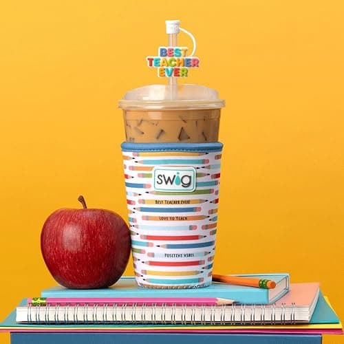Swig Life Medium Iced Cup Coolie, Standard 22oz Iced Coffee Cup Insulator Sleeve with Handle, Neoprene Insulated Coolie Keeps Drinks Cold (Teacher Life) thumbnail 6