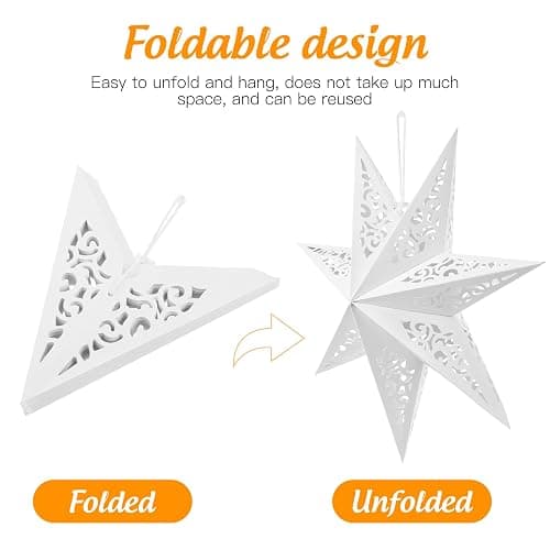 IMIKEYA Christmas Star Paper Lantern: 45cm Star Lamp Shade Paper Lantern Lamp Decorations Hollow out Hanging Lamp Shade for Christmas Wedding New Year Party Decorations (White) thumbnail 4