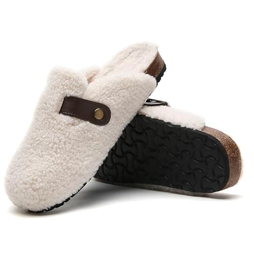 Tilocow Women's Suede Clogs Comfortable Fuzzy Cork Footbed Mules Slip On Winter Clogs thumbnail 2