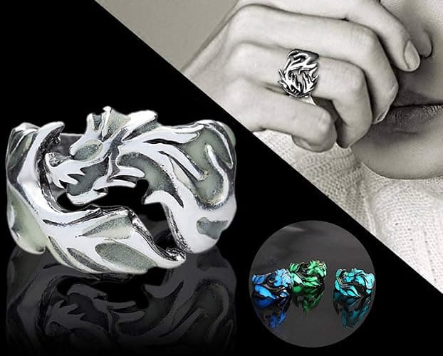 Glow in The Dark Rings Luminous Dragon Ring for Men and Women Allergy Free Gothic Punk Creative Embossed Dragon Pattern Animal Ring Glowing Halloween Anniversary Party Jewelry Light-Emitting Gift thumbnail 5