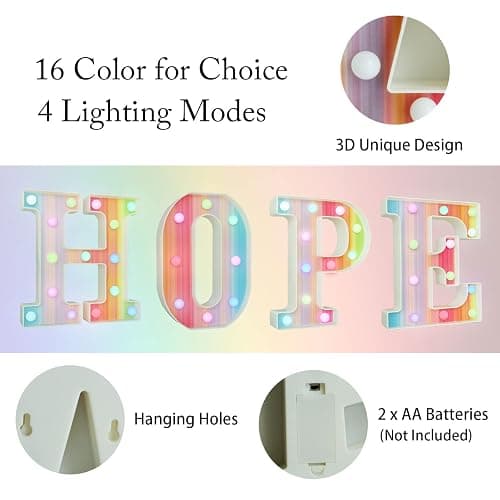 Rainbow Light Up Letters, Colorful LED Letter Lights 16 Color Changing Alphabet Sign Gifts for Girls Women Party Birthday Decorations Remote Night Light Christmas Valentine Wall Table Decor - T thumbnail 5