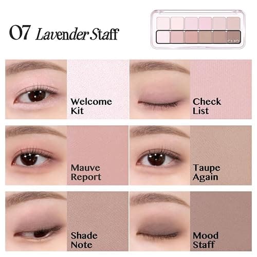CLIO Pro Eye Palette Air, 12-Color Eye Shadow Palette, Matte Shimmer Mix, Air-Fit Blendable Pigmented Buildable Color, Low Fallout, Cool Mauve Neutral Tone, Daily Korean Makeup (07 LAVENDER STAFF) thumbnail 6