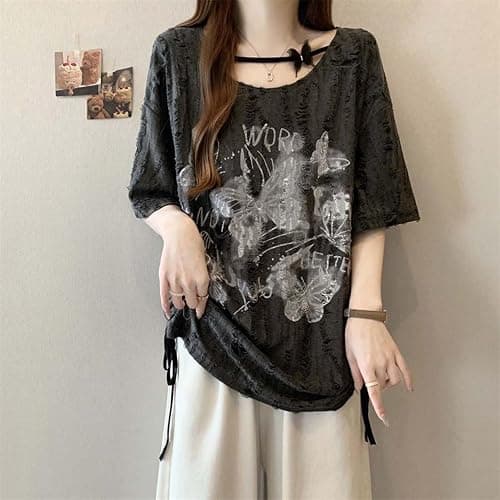 Emo Grunge Shirt Women Tees Graphic Baby Y2k Tops Alt Clothes Fake Two Piece Short Sleeve Vintage T Shirts thumbnail 4