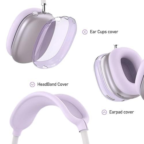 Silicone Case Cover for AirPods Max Headphones (2024/2020), Clear Soft TPU Ear Cups Cover/Ear Pad Case Cover/Headband Cover 3-in-1 Transparent Accessories Case Protector for Airpods Max(Purple) thumbnail 3