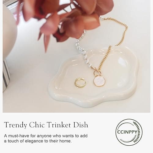 CCINPPY Ceramic Jewelry Tray Trinket Dish, Decorative Cloud Vanity Key Tray for Women, Ring Holder Dish, Cute Jewelry Plate Bowl Room Decor Aesthetic, White, Medium thumbnail 5
