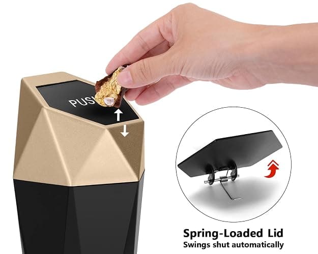 Ginsco Car Trash Can Cup Holder, 2 Pack Mini Car Trash Can with Lid, Car Accessories for Interior, Leakproof Small Trash Cup for Car, Home with Additional 2 ABS Hooks and 90pcs Trash Bags Golden thumbnail 6