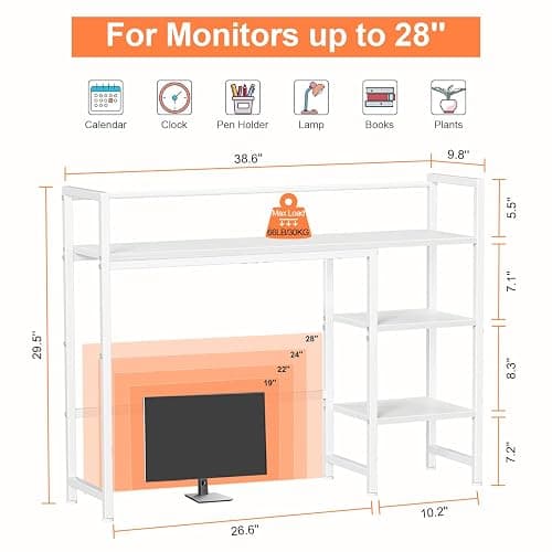 Snughome Desk Shelf, 38.6" Desktop Organizer Shelf, Desk Hutch for Computer Monitor, 4 Tier Desk Display Rack, Wood Desktop Bookshelf Storage Rack for Home Office Dorm, White thumbnail 3