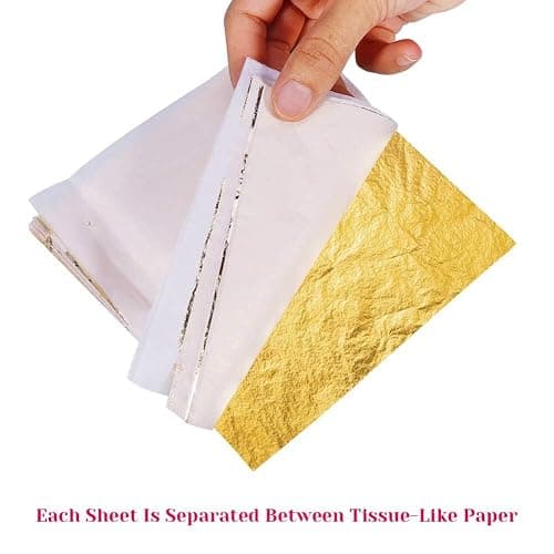 Gold Leaf Sheet for Resin, Paxcoo 300 Sheets Gold Flakes for Resin Nail Foil for Resin Jewelry Making Slime, Nail Arts, Gilding Crafting, Paint, Decoration, 5.5 by 5.5 Inches - Gold thumbnail 3
