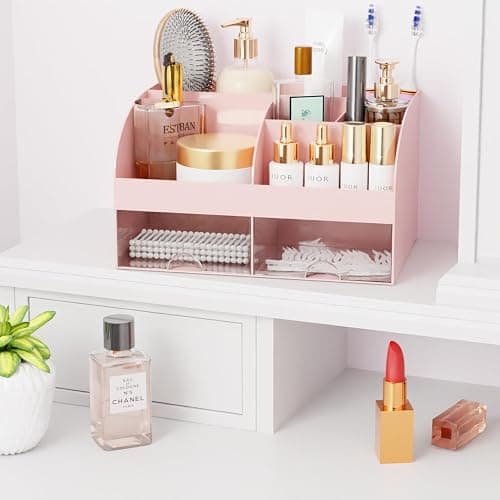 Makeup Organizer with Drawers, Cosmetic Storage for Dresser Vanity and Bathroom Countertop, Beauty Holder for Lipstick Brush, Skincare Organizer for Vanity, Cosmetic Display Case (Pink) thumbnail 7