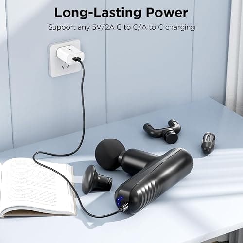 PENJOY Mini Massage Gun, Powerful Handheld Muscle Massager for Muscle Relaxation, Deep Tissue Percussion Small Massage Gun Travel Massager with 4 Massage Heads Silent Brushless Motor, Black thumbnail 3