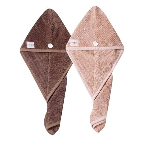 M-bestl 2 Pack Hair Drying Towels, Hair Wrap Towels, Absorbent Microfiber Hair Towel Turban with Button Design to Dry Hair Quickly(Coffee& Pink) thumbnail 5