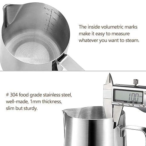 HOOMIL Milk Frothing Pitcher, 12oz/350ml Stainless Steel Steaming Pitcher Barista Milk Frother Cup Jug for Espresso Machine Coffee Cappuccino Latte Art - Silver thumbnail 3
