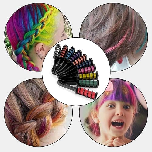 12 Colors Festive Fun Hair Chalk Combs, 2026 New Temporary Glitter Hair Colors Hair Chalk Combs, Washable DIY Hair Color Dye for Birthday Christmas Party Gifts for Teenage Girls Kids (6 Colors) thumbnail 5