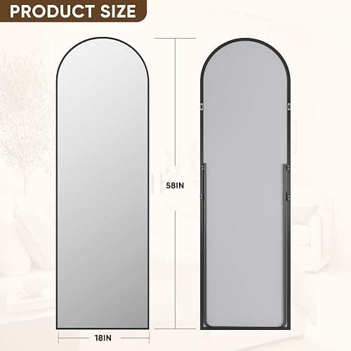 Antok Full Length Mirror, 58"x18" Floor Mirror with Stand, Hanging Mounted Mirrors for Bedroom, Living Room, Cloakroom, Dining Room, Black, Arched thumbnail 2