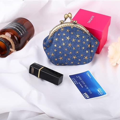 Oyachic Five Pointed Star Coin Purse,Denim Change Pouch,Wallets Buckle with Kisslock Clasp,Coin Holdr,Clutch Handbags for Women Ladies,Navy Blue thumbnail 2