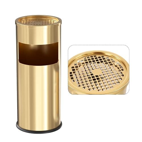 POWLAB Trash Can Outdoor Waste Container Round Stainless Steel Trash Can with Removable Inner Bucket for Disposal Commercial Waste Container 9.8 x 24-Gold Tone - Image 1