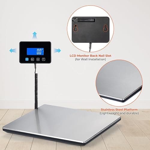 MUNBYN Shipping Scale, 440lb/1.8oz Digital Postal Scale for Packages with Hold/Tare Function, Backlit LCD, Battery & Cable Included, Postage Scale for Small Business, Packages, Luggage, and Home Use thumbnail 8