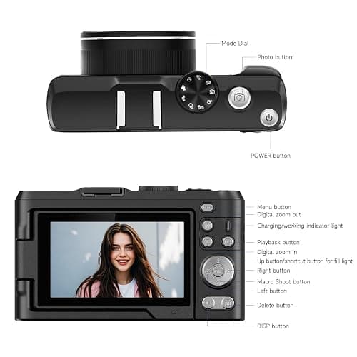 Digital Camera 4K for Photography, 50MP Vlogging Camera for YouTube Video with Flash and 3" 180° Flip Screen, 18X Digital Zoom Compact Travel Cameras with 64GB TF Card for Teens Beginner (Black) thumbnail 7