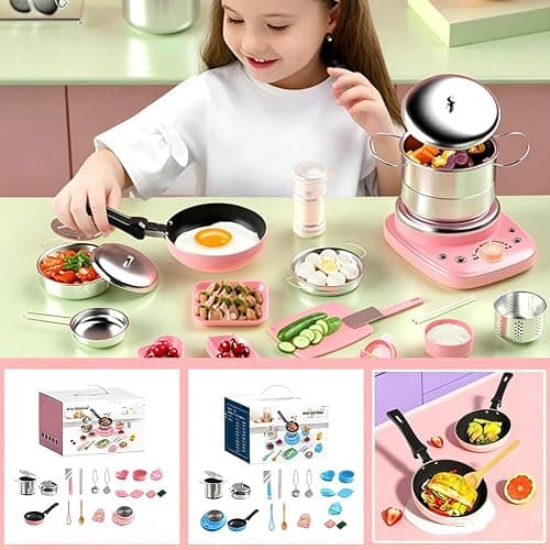 Mini Kitchen Real Cooking Sets with Electric Stove,Food Making for Beginner Cooking Educational Tool,Junior Easy Safe Tools Dishes Set (Blue) thumbnail 3
