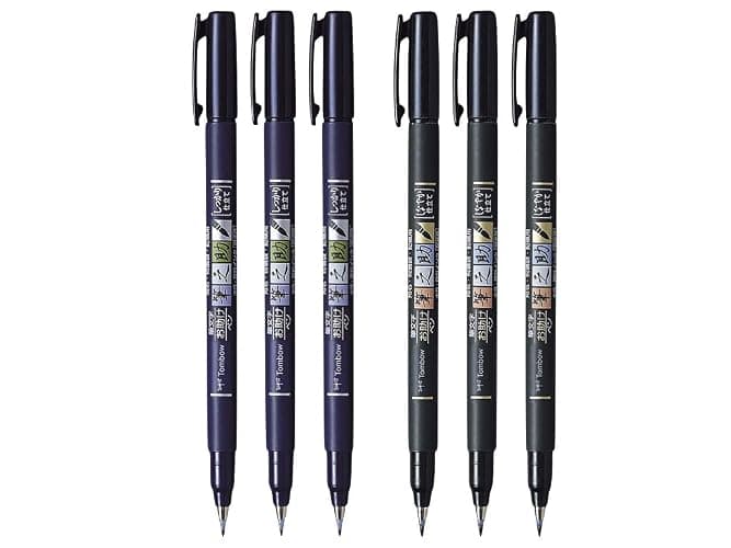 Tombow Fudenosuke Brush Pen, 6-Pack, Hard Tip (GCD-111) x3, Soft (GCD-112) x3 - for Precision Drawing, Sketch Notes & Calligraphy| Top Gifting Idea - Image 1