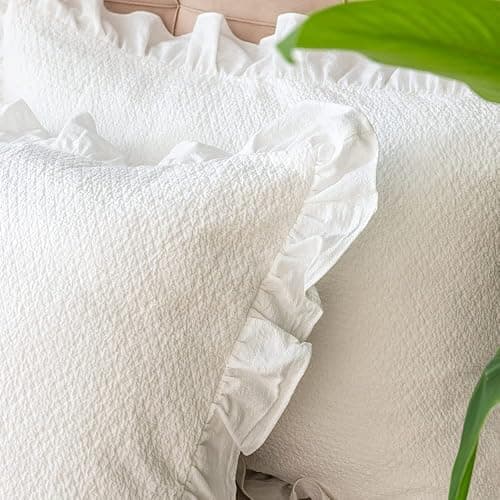 Pillow Shams Set of 2 Pure Cotton Champray Ruffled Edge,Thick and Solid Washed Dobby Heavy Fabric (Standard 20x26 inches) thumbnail 2