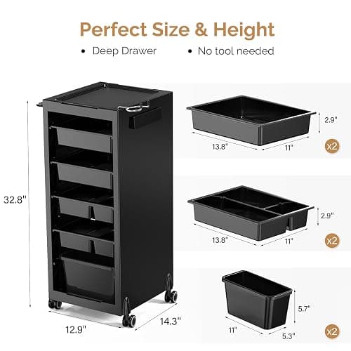 OmySalon Salon Trolley Cart with Wheels & 6 Drawers, Hair Cart Organizer for Stylist Hairdresser, Salon Cabinet Station for Barbershop Beauty Spa thumbnail 3
