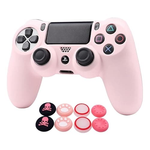 RALAN Pink Controller Skins for PS4, Silicone Controller Cover Skin Protector Compatible with PS4 Slim/PS4 Pro Controller (Pink Pro Thumb Grip x 6,Skull Cap Grip x 2)(Camouflage Pink+White Pink - Image 1