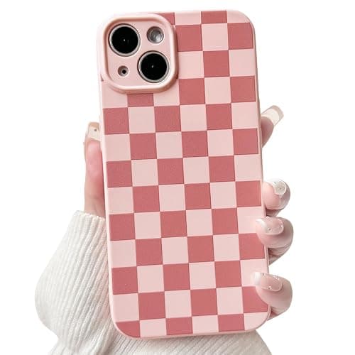 NITITOP Compatible with iPhone 15 Plus Case Cute Aesthetic Checkerboard Checkered Pattern for Women Girl Trendy Slim Fit TPU Silicone Shockproof Full Camera Protection Cover - Pink - Image 1