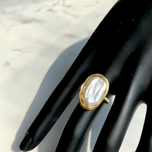 Andaxe Handcrafted Baroque Pearl Ring Winding Design Opening Adjustable 14k Gold Plated Material,White thumbnail 5