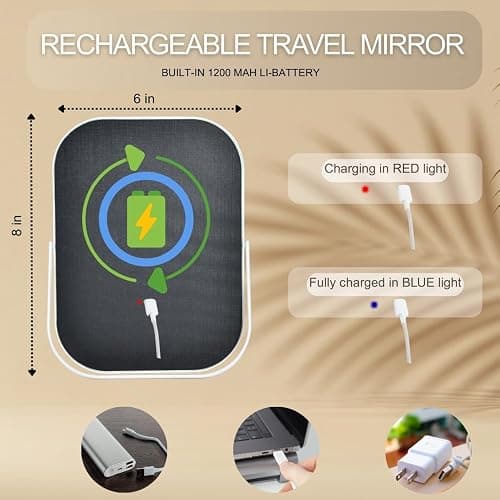 LAKFUES Vanity Mirror with Lights 6x8 Inch, Rechargeable Makeup Mirror for Desk, 3-Color Lighting & Touch Control Tabletop Mirror Lights, Portable Cordless Travel Mirror thumbnail 2