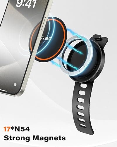 A2C Gym Fitness Phone Mount for MagSafe - 17 N54 Strong Magnets Stable and Secure Phone Mount with Adjustable Strap, Compatible with Gym Equipment, Stroller, Shopping Cart, Exercise Bikes thumbnail 6