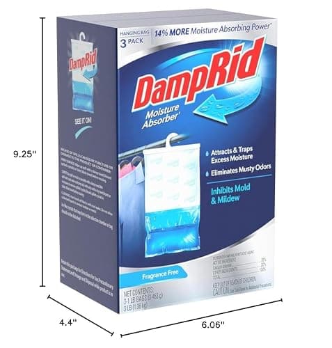 DampRid Fragrance Free Hanging Moisture Absorber, 16 oz., 3 Pack - Eliminates Musty Odors for Fresher Air, Ideal Moisture Absorbers for Closet, 14% More Moisture Absorbing Power* thumbnail 9